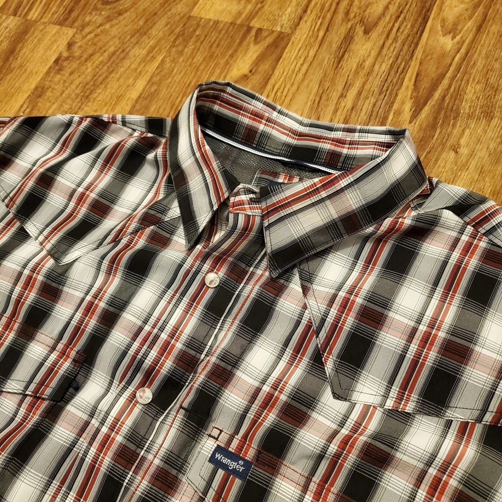 Wrangler Flannel‎ Shirt Men XL Black White Plaid Pearl Snap Vented Cowboy Rodeo